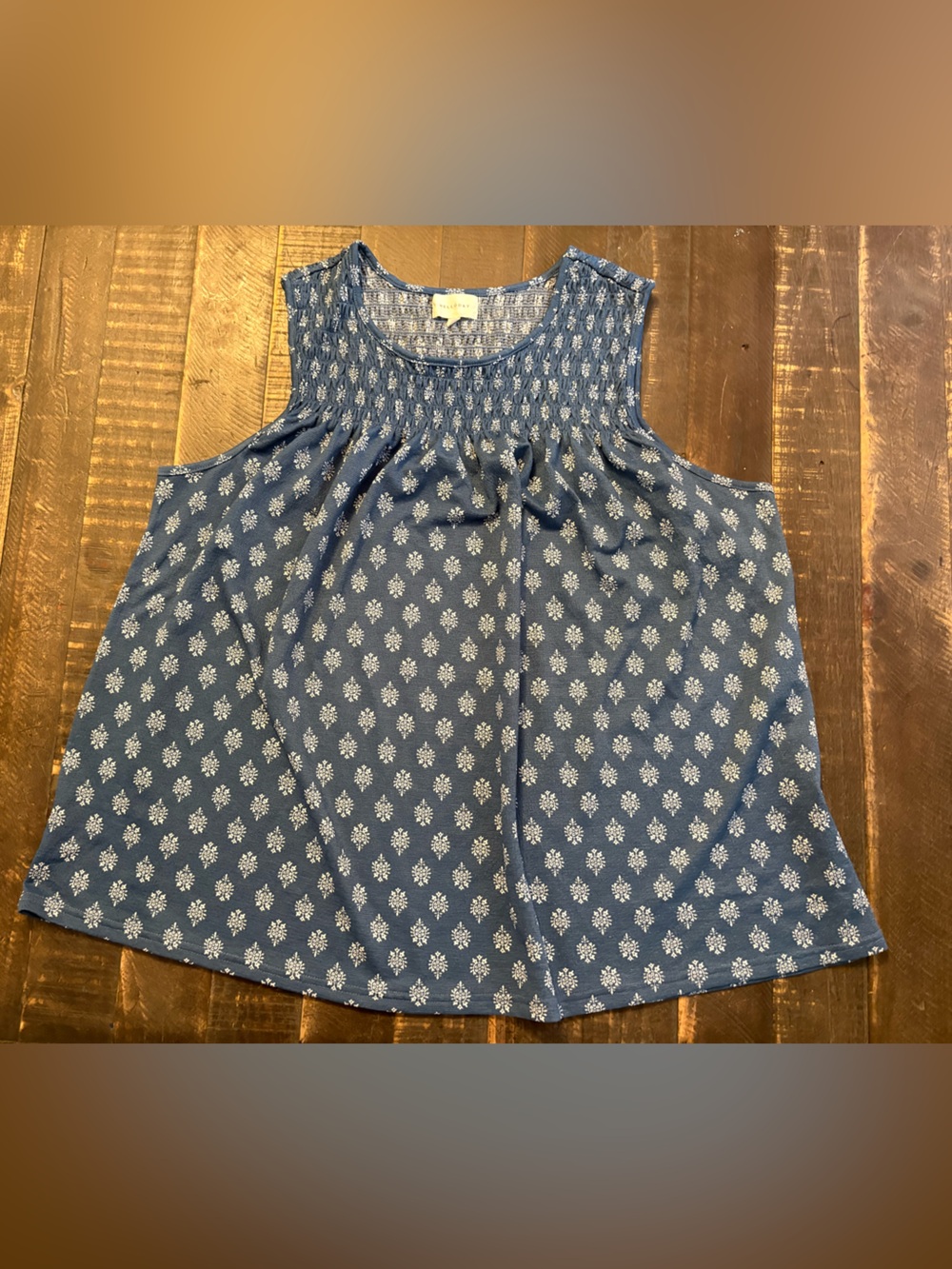 MELLODAY Navy Blue Printed Smocked Tank Top Flowy Lightweight